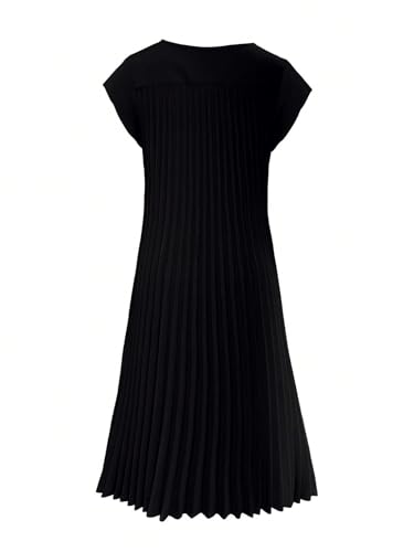 Image of GORGLITTER Women's Pleated Flowy Chiffon Church Dresses Elegant Summer Short Sleeve Wedding Guest Maxi Dress Outfits