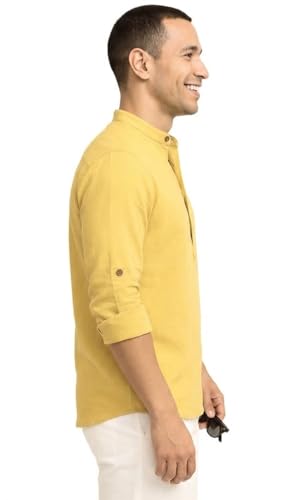Image of DEEMOON Men's Cotton Blend Solid Regular Fit Full Sleeve Short Kurta | Men's Trendy Short Kurta