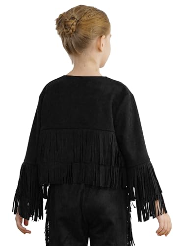 Girls Boys Western Cowboy Jacket Coat Long Sleeve Open Front Fringe Outerwear Vest Cowgirl Outfit2
