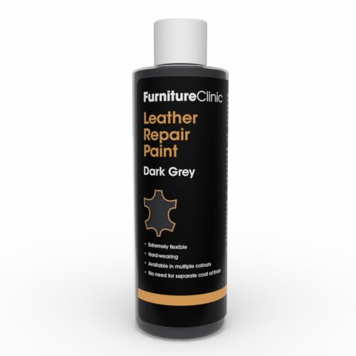 Image of Furniture Clinic Leather Repair Paint | 2-in-1 Seal and Color | Use on Scratches, Tears, and Holes in Car Seats, Furniture | Quick and Easy Leather Repair Kit for Furniture (Dark Grey, 250ml / 8.5oz)