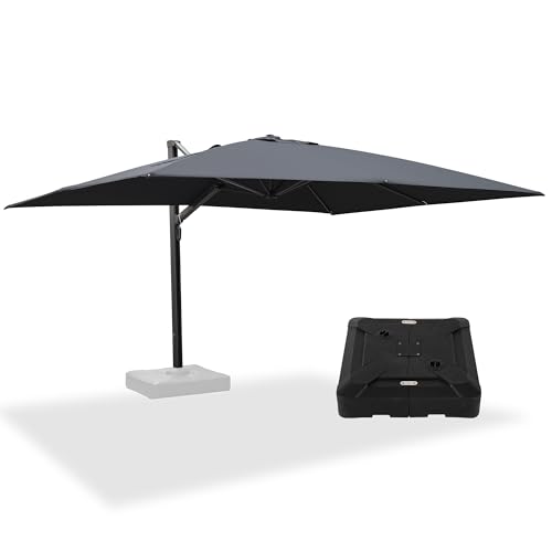 PURPLE LEAF 10' X 13' Rectangle Patio Umbrella with Base Large Windproof Offset Hanging Outdoor Umbrella Cantilever Umbrella Outdoor Patio Grey