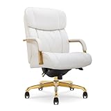 La-Z-Boy® Symphony Executive Mid-Back Office Chair, Diamond Quilt Design, Pocket Coil Cushion, Padded Armrests, Ergonomic Computer DeskChair, Swivel Metal Base, Bonded Leather, White and Gold