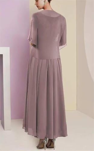 2 Piece Tea Length Mother of The Bride Dresses with Jacket A Line Formal Evening Gown with Pockets3