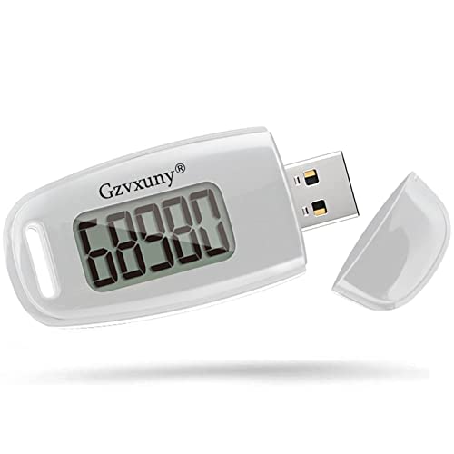 Gzvxuny 3D Pedometer with Clip and Strap, USB Rechargeable Step Counter, Accurate Simple Walking Step Counter, Daily Target Monitor, Exercise Time, White