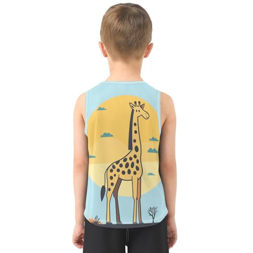 Boys Tank Top Shirts Cartoon Giraffe Animal Blue Sleeveless T-Shirts Crew Neck for Kids Clothing Children3