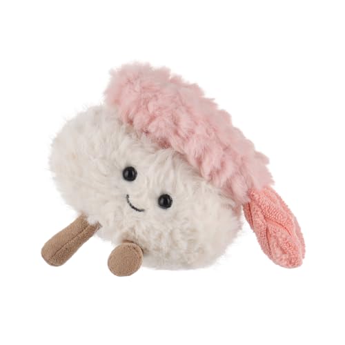 Apricot Lamb Garnelen Sushi Lebensmittel Plüschtiere für Kinder, weiche niedliche Kuscheltier für Baby Mädchen und Jungen, Flauschige Shrimp Sushi Rosa 8 cm