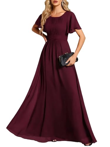 Image of Ever-Pretty Women's Spring Elegant Round Neck Short Sleeve Chiffon Empire Waist Floor Length Formal Dresses Bridesmaid Dress