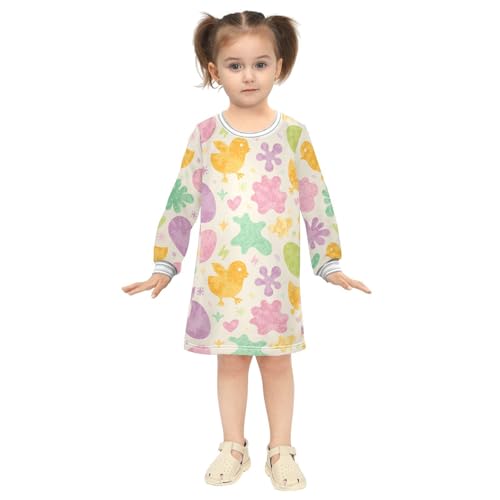 Chicken Flower Girls Dresses Long Sleeve Sweatshirt Dress for Girls Winter Toddler Casual A Line Dresses Size 2-8T4