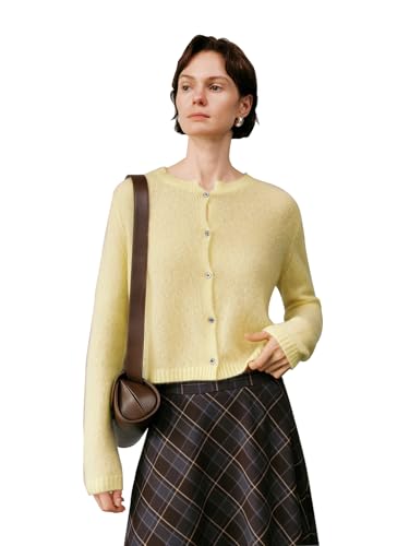 Image of Women's Silk Cashmere Blend Cardigan, Lightweight Soft Knit Round Neck Sweater, Button Front Elegant Layer for Spring & Fall
