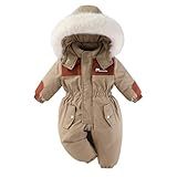 スキーウェア キッズ つなぎ ジャンプスーツ 雪遊び ベビー おしゃれ 子供用アウトドアウェア カジュアル 保温性 厚手 もこもこ スキー 人気 誕生日プレゼント 年賀状 男女兼用 (カーキ，120)