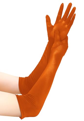 EORUBE Long Opera 1920s Satin Gloves for Women Elbow Length Party Costume Gloves (Smooth 20.5 - Orange)