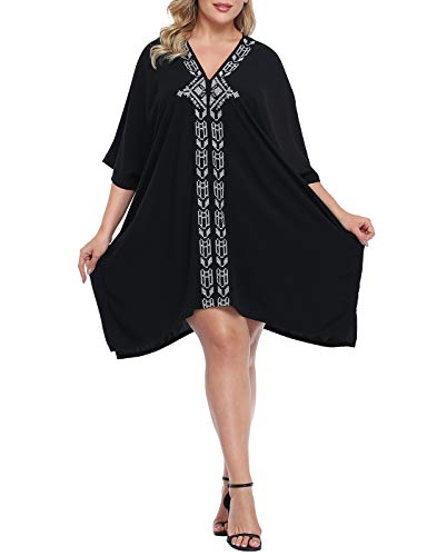 HDE Womens UPF 30+ Short Kaftan Cover Up Oversize Plus Size Swimsuit Shirt Dress3