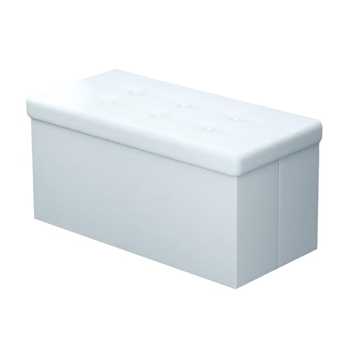Intirilife Puff Baúl Plegable 78x38x38 cm in Blanco Opal – Taburete Almacenaje Tapizado de Cuero Artificial per Almacenamiento y Reposapiés