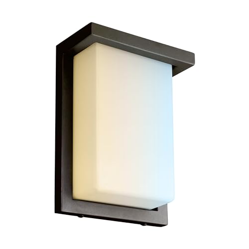 Image of Sunlite 88673 8 inch Modern LED Wall Sconce Light, Outdoor Fixture, Adjustable 3 CCT 3000K-5000K, 12 Watts, 600 Lumens, Opal Shade, Oil Rubbed Bronze, Indoor for Bathrooms, Garage, Hallways & Entryways