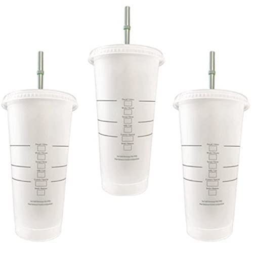 Starbucks 3 vasos reutilizables de plástico duro Venti 700 ml, para café con hielo con tapa y pajita verde con tapa - Imagen 3
