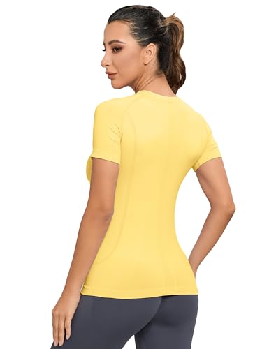 Image of MathCat Seamless Workout Tops for Women, Short Sleeve Compression Athletic Shirts Soft Yoga Gym Tops XS-XL
