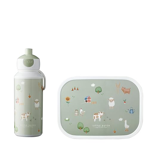 Mepal - Set de Almuerzo Campus - Fiambrera para Niños con Botella Pop-up y Fiambrera - Set de Almuerzo para el Colegio o para Llevar - Sin BPA - 400 ml + 750 ml - Little Farm