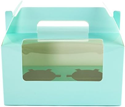 Bakewell's Cake Boxes 10 x Cupcake Boxes Holds 2 Cakes Blue Carrier with Display Window and Carry Handle (10pcs)