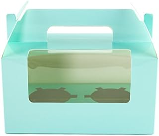 Bakewell's Cake Boxes 10 x Cupcake Boxes Holds 2 Cakes Blue Carrier with Display Window and Carry Handle (10pcs)