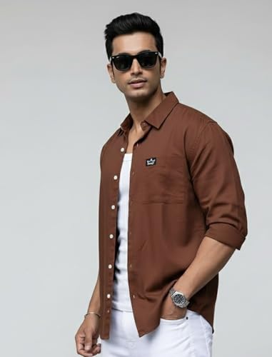 Image of IndoPrimo Men's Regular Fit Cotton Casual Shirt | Premium Solid Full Sleeve Shirt