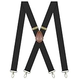 Clip Yeah Hosenträger Herren Breit 3.5cm Hosenträger Extra Stark Elastisch Einstellbar mit 4 Drehbaren Karabinerhaken für Skihose Arbeitshosen Motorradhose Jeans X-förmige Schwarz