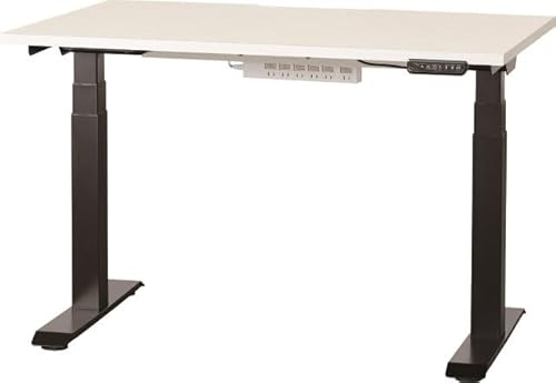 小島工芸 電動昇降式 デスク C1EB 幅110cm 奥行き65cm 高さ61?126cm 高さメモリー機能 ダブルモーター 6口コンセント 配線コード溜まり 静音 天板 ウッディホワイト 脚 ブラック 6277