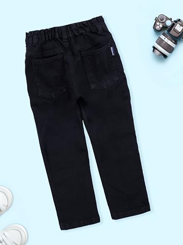Image of KiddoPanti Boys Regular Fit Denim Pant | Stretch Poly Cotton Denim | Regular Fit Full Length Pant | Back Elasticated & Button with Zip Open Fly