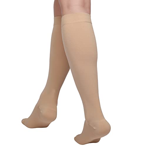 Image of MGANG Knee High Compression Socks 20-30mmHg for Varicose Veins, Closed Toe | Graduated Compression, Circulation, DVT, Swelling, Nurses, Pregnancy, Standing, Office, Flight, Travel, Running, Recovery
