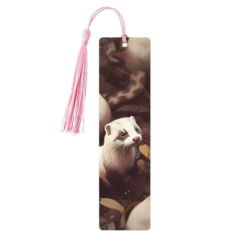 木製しおり メンズ レディース ハンドメイド しおり 飾り房付き ヴィンテージ 木製 ブックマーク 毛むくじゃらのフェレット 木製 ハンギングタグ 読書ページマーカー 本好き向け
