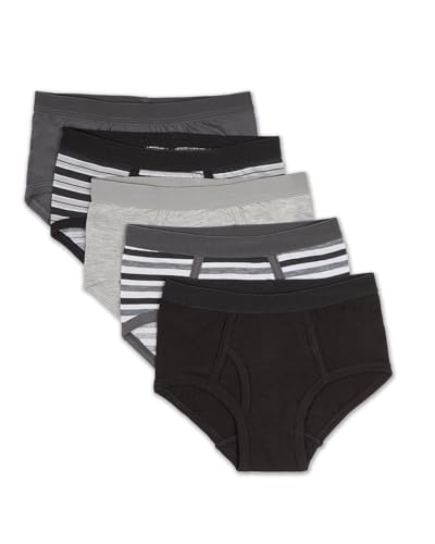 MeMoi 5 Pair Solids & Stripes Cotton Rich Gray Multi Boys Briefs