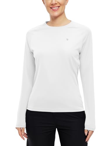 BGOWATU Women's UPF 50+ Sun Shirts Long Sleeve UV Protection Rash Guard Quick Dry Lightweight Athletic Hiking Tops White L