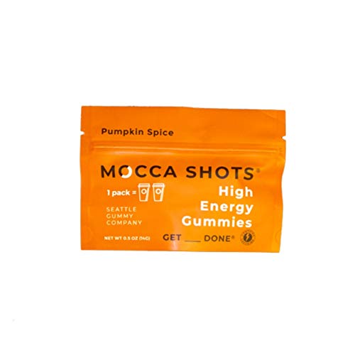 Mocca Shots â Pumpkin Spice 100mg Caffeine Gummies (12 Packs, 2 Per Pack) Coffee Energy Chew Gummy, Vegan, Gluten Free, All Natural, Vitamin B, Gingko, Made in USA (Seattle Gummy Company)