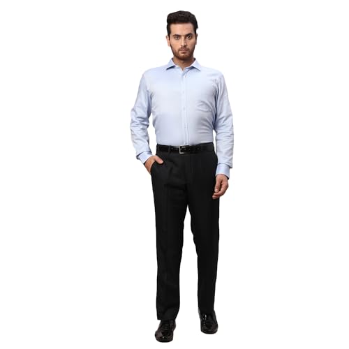 Image of Park Avenue Men's Polyester Blend Solid Pattern Smart Fit Flat Front Formal Trouser