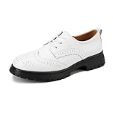 Veroders Women's Wingtip Brogue Oxfords Shoes Platform Lace-Up Square Toe Dress Oxfords Business Classic Formal School 5808 White40
