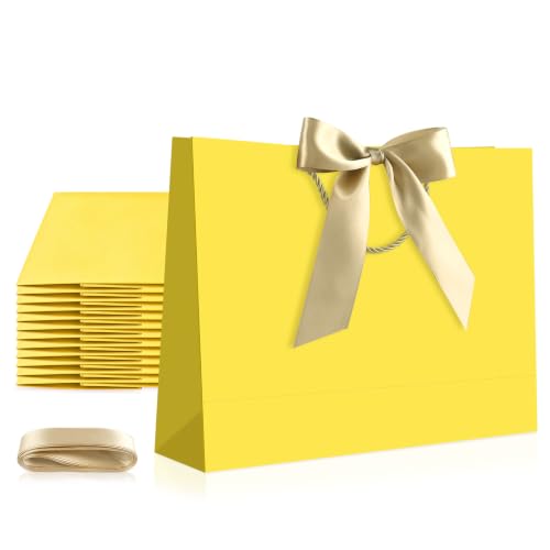 Image of JMANNI 12 Pcs Yellow Paper Gift Bags with Ribbon Handle