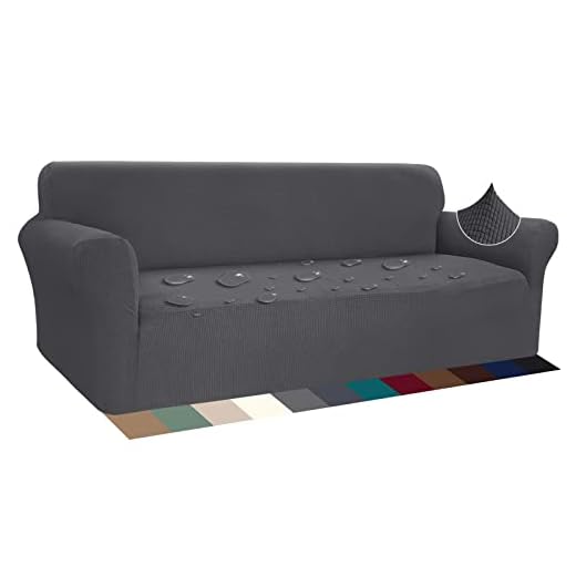 Luxurlife - Funda elástica impermeable para sofá de 4 plazas, diseño elegante, antideslizante, resistente a los arañazos, con espuma antideslizante (4 plazas, gris)