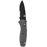 Benchmade - Mini Barrage 585-2 Knife, Drop-Point Blade, Serrated Edge, Coated Finish, Gray Handle