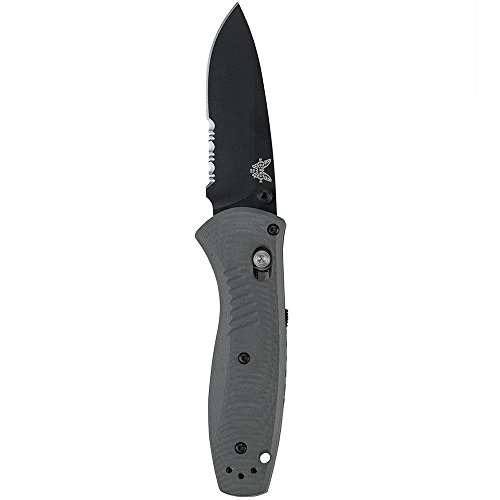 Benchmade - Mini Barrage 585-2 Knife, Drop-Point Blade, Serrated Edge, Coated Finish, Gray Handle