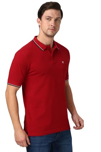 Image of Van Heusen Athleisure Men Solid Cotton Polo T-Shirt with Pocket - Side Slit, Half Sleeve, Regular Fit