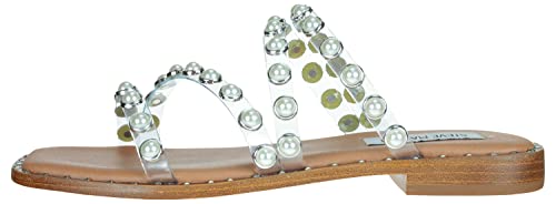 Steve Madden Skyler-P Studded Slip On Square Toe Flat Sandal Clear (8.5, Clear)