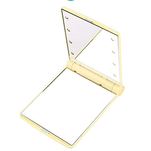 Preisvergleich Produktbild 8 LED-Leuchten, Faltbar Schminkspiegel, Doppelseitiger HD Spiegel Kompakter Spiegel, Beweglicher Kosmetische Beleuchtung Handtasche Spiegel, Faltbarer Taschenspiegel,Gelb