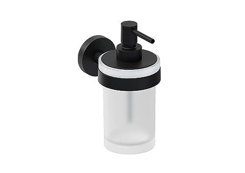 COSMIC Start Dispensador de Jabón de Pared de Diseño Elegante Fabricado en Cristal y Metal. Montaje Mediante Tornillería. Dosificador Recargable para Baño de 200 Ml de Color Negro Mate