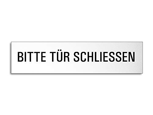 Türschild Bitte-Tür-schliessen | Melamin weiß beschichtet | Text schwarz | selbstklebend | 160 x 40 mm | Ofform Design | Nr.10115-MW Cover