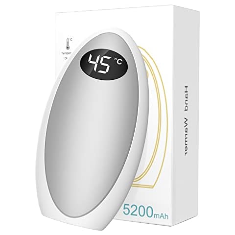 Jonwall Hand Warmer Rechargeable, 1-Pack 5200mAh USB-C Reusable Hand Warmers Portable Electric Pocket Warmer/Power Bank, Double-Sided Heating Hand Heater Great Gift for Women Men Silver Cover