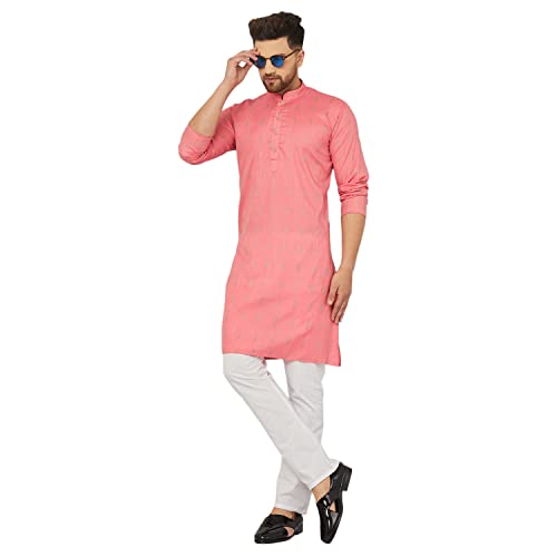 Image of Traditional Cotton Self Design Kurta Pajama Set For Men