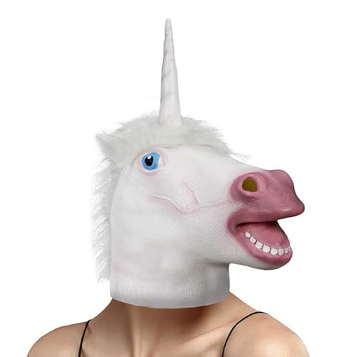 CARxlythic Máscara de unicórnio para cavalos, máscara de látex, máscara de animais de Halloween, fantasia de cavalo, cabeça de animal, unicórnio, carnaval, máscaras para Halloween, fantasia de festa