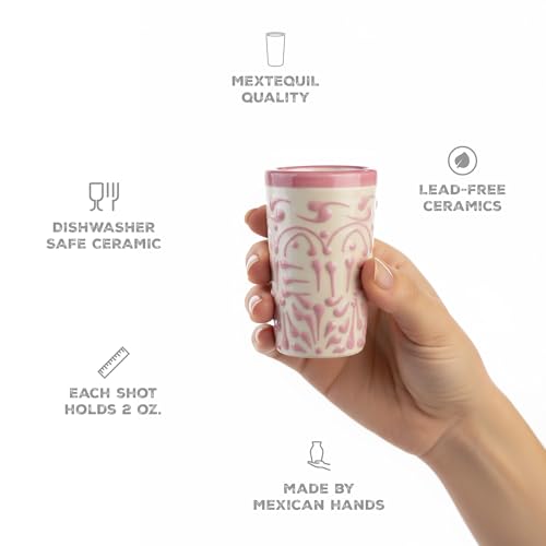 Image of Talavera Shot Glasses Set of 4 Authentic Mexican Tequila Shot Glasses - Hand-painted - 2 Oz (Pink Lace)