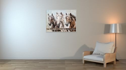 Image of Yihui Arts Horse Canvas Wall Art for Rustic Farmhouse Living Room Bedroom Bathroom Decor - Large Hand Painted Textured Artwork in Cream, Beige, White, and Brown Colors, 48x36IN