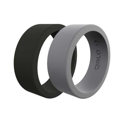 QALO Men's Basic Rubber Silicone Ring Bundle, Rubber Wedding Band, Breathable, Durable, Black & Grey, Size 13