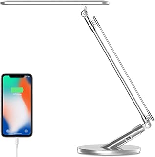 LED Desk Lamp,JUKSTG Eye-Caring Table Lamps,7 Brightness Levels Home Office Lamps with 4 Lighting Modes,USB Charging Port,1-H Auto Timer,Blue Light Filter,Touch Control,14W Reading Lamps,Silver